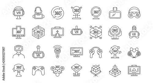Virtual reality and 360 degree technology icons a comprehensive collection for modern digital experiences