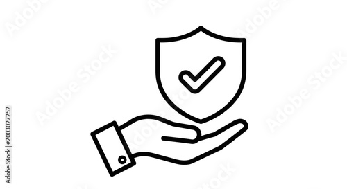 Protecting hand with shield and checkmark a symbol of security and reliable support