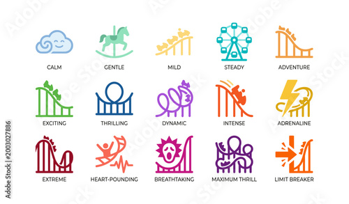 Roller coaster emotion icons arranged in white grid layout