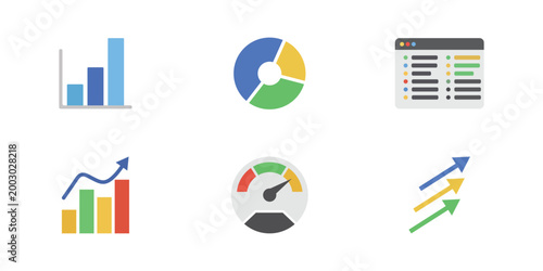 Collection of various colorful business chart and graph icons