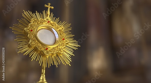 Jesus Cristo no ostensório. Sacramento da Eucaristia. Corpus Christi - Ilustração 3D