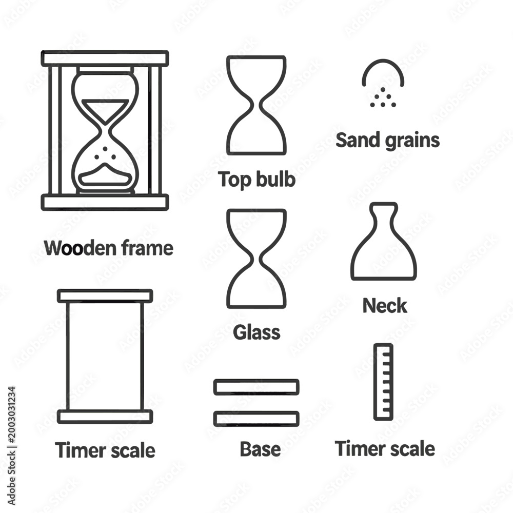Fototapeta premium Diagram of hourglass components and structure with labels