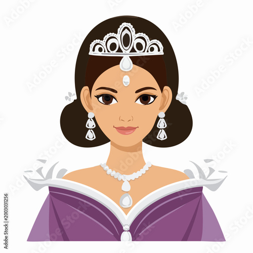 Cartoon Princess Wearing Tiara and Jewelry