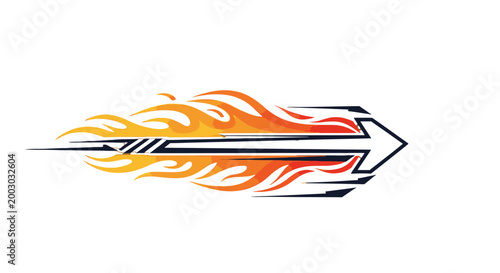 Flaming arrow graphic design element.