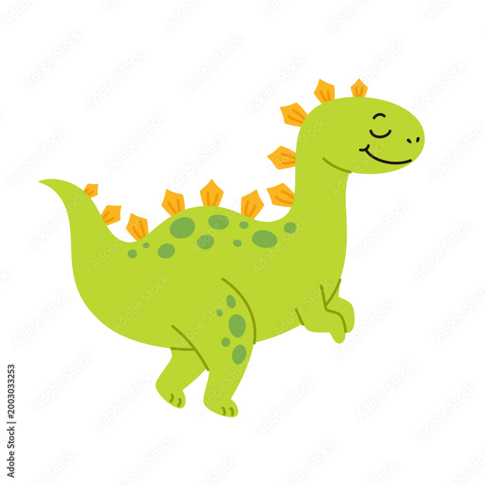 Fototapeta premium A green dinosaur with a friendly smile. Perfect for stickers, children's books, and playful branding.