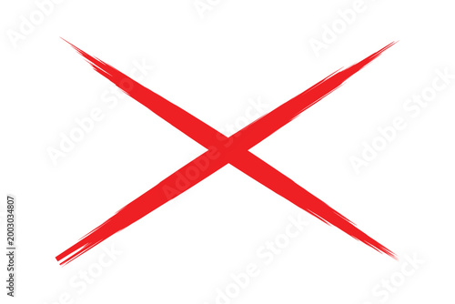 Hand drawn brush stroke business red cross icon texture on white background modern error and incorrect symbol vector illustration
