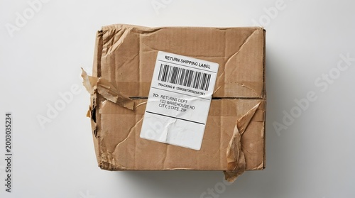 Damaged cardboard package shipping return concept.
