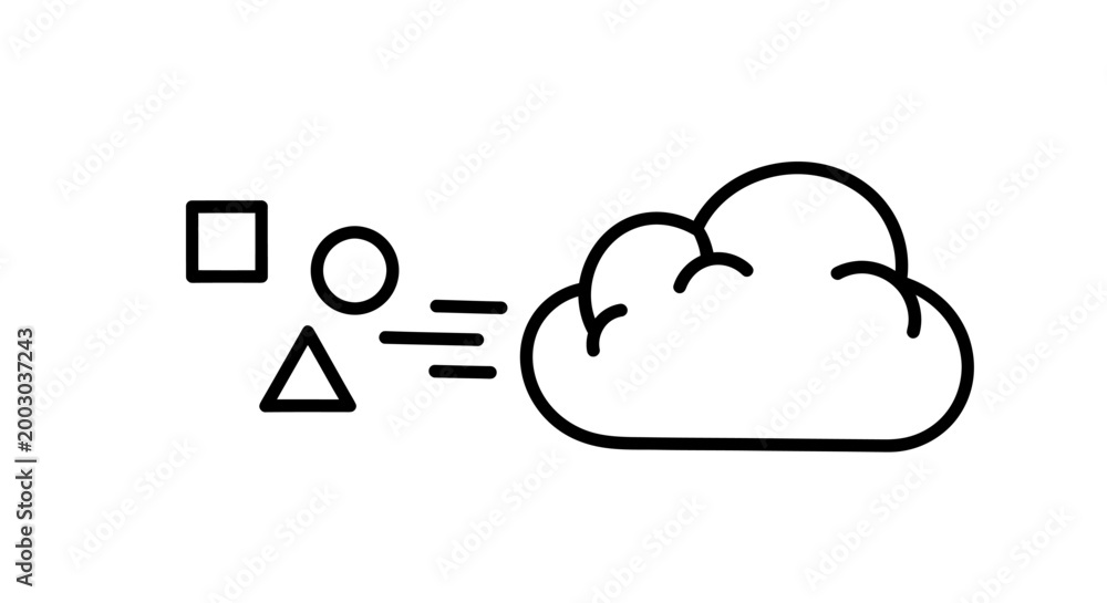 Obraz premium Abstract geometric shapes and a cloud icon in a minimalist vector composition.