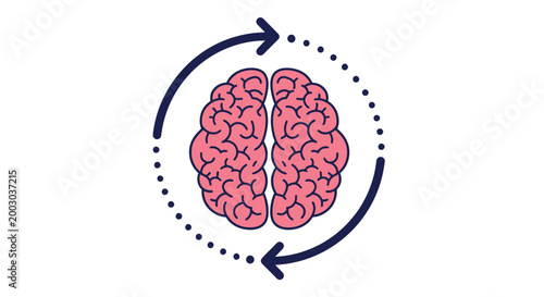 Brain Circulation and Cognitive Processing Diagram Illustration for Neuroscience.