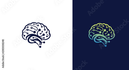 Two-Toned Brain Logo Illustration for Graphic Design and Branding Concepts.