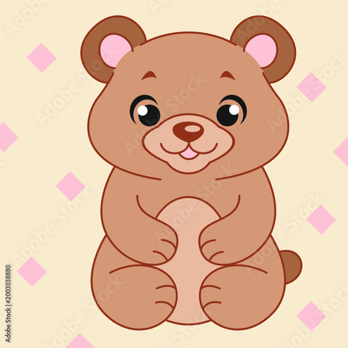 vector illustration cute character bear animal, drawing with outline in children's style