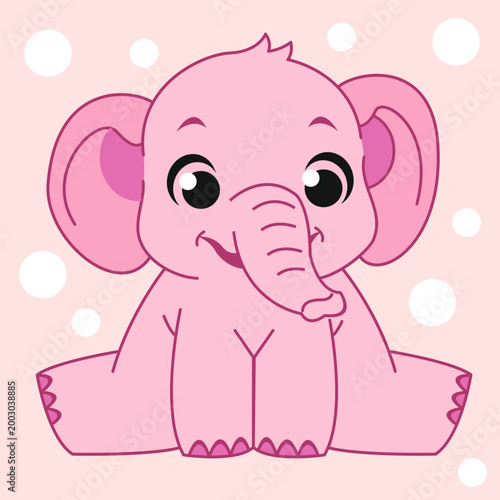 vector illustration cute character elephant animal, drawing with outline in children's style