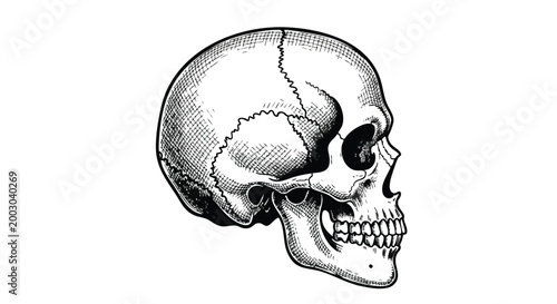 A side skull vector illustration with a cracked skullcap, showcasing a detailed human skull from the side