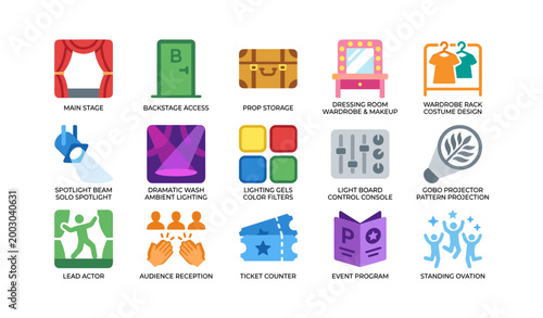 Theater and event icons showing stage and audience elements