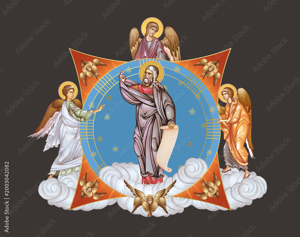 Obraz premium Isaiah prophet. Illustration in Byzantine style with angels and seraphim