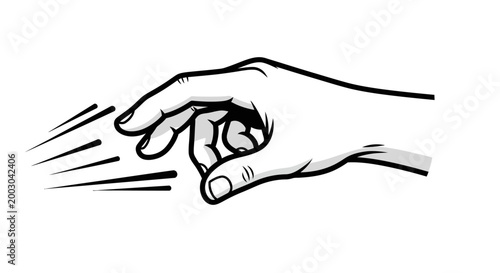 A hand flicking a small object forward.