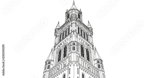Ornate Gothic architectural building illustration.