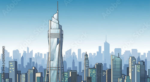 Modern cityscape with sleek skyscrapers.