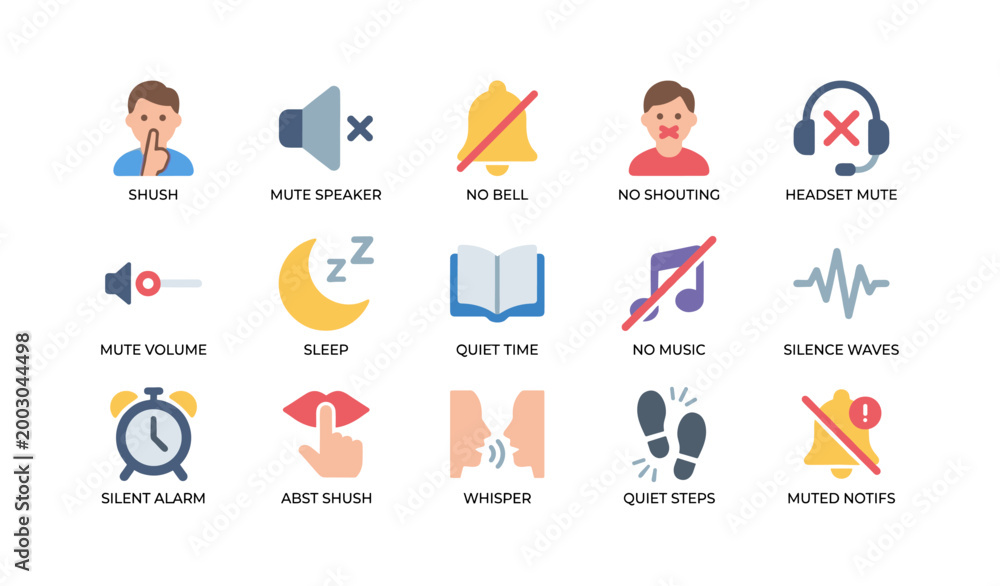 Fototapeta premium Collection of silence and mute icons arranged on white background