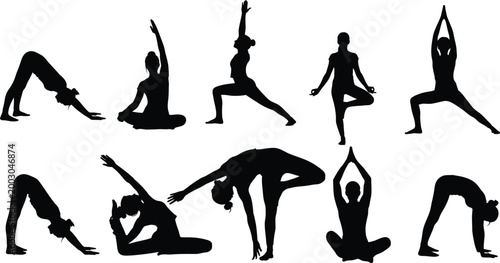International yoga day vector illustration diverse poses for wellness health and mindfulness practices