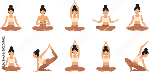 International yoga day vector diverse poses for wellness health and mindfulness illustration