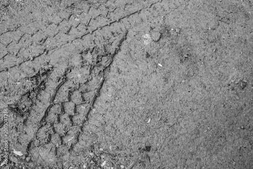 Black and White Mud Tire Track Texture Background.