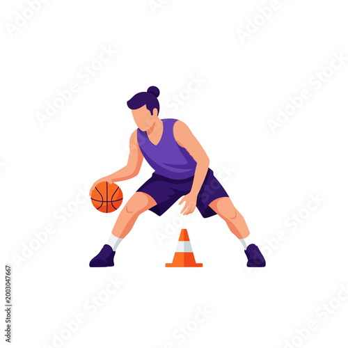 Player dribbling past training cone Vector