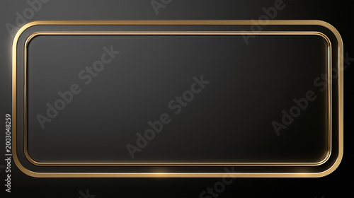 A sleek, modern gold rectangular frame with rounded corners is presented against a dark, smooth, and reflective surface.