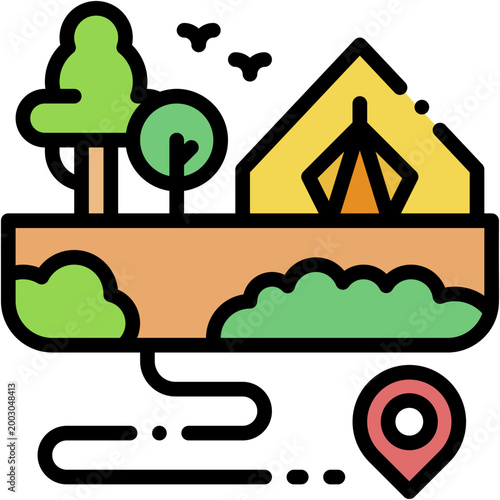 Camping Route and Map Location Vector Icon