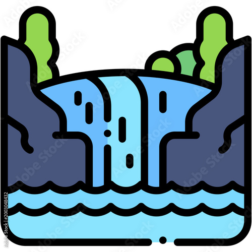 Waterfall in Nature Landscape Vector Icon