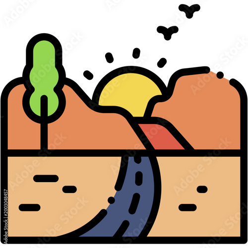 Coastal Road in Nature Landscape Vector Icon