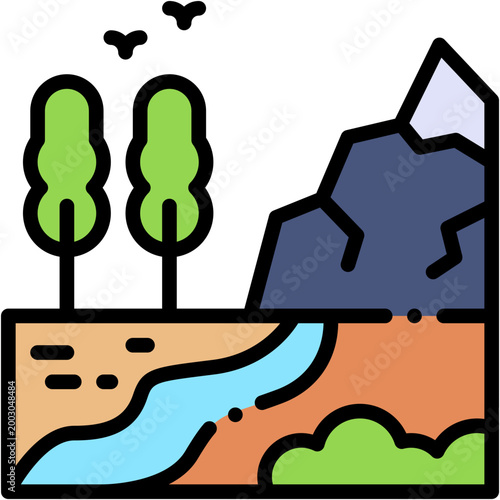 Nature Pathway by Lake with Trees Vector Icon