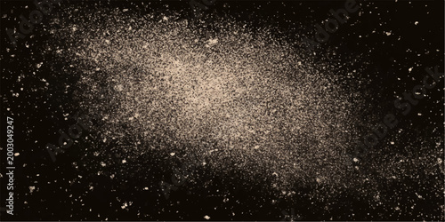 An abstract black hole glows bright against the dark night sky, casting blue light over a cosmos of white snow and water drops amidst a galaxy of stars and nebula dust