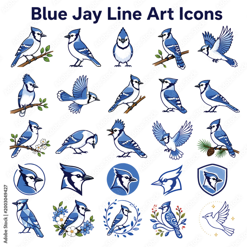 Fototapeta premium Blue Jay on Tree Branch – Colorful Wild Bird in Natural Forest Habitat