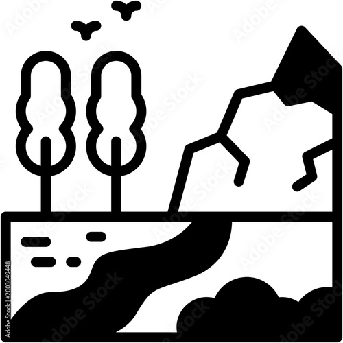 Nature Pathway by Lake with Trees Vector Icon