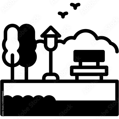 Green City Park Landscape Vector Icon