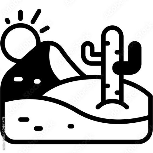 Desert Landscape with Cactus and Dunes Vector Icon