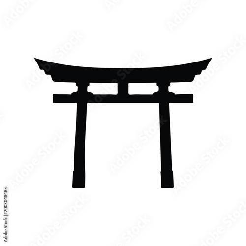 Torii gate silhouette icon vector flat design.