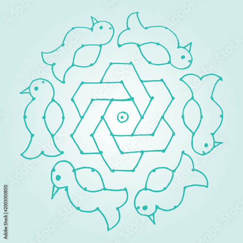 Editable hand drawing of traditional rangoli design element illustrations.