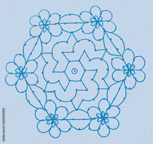 Editable hand drawing of traditional rangoli design element illustrations.