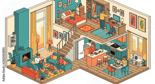 Fotografia A modern home interior with family.