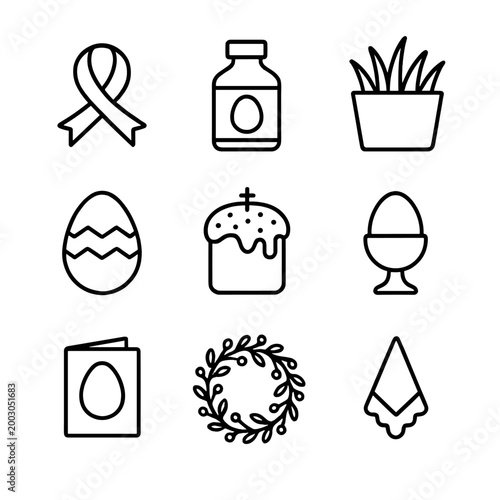 Easter icons set featuring eggs, ribbon, candle, and decor elements