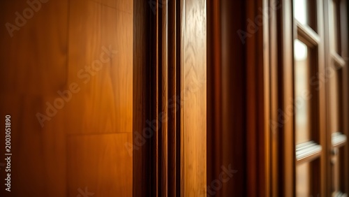 Close-up of a classical wooden door with a slender vertical astragal dividing panels.
