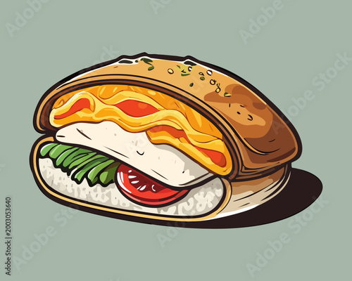 Schilderij op canvas Toasted sandwich filled with eggs cheese and fresh vegetables perfect for a hear