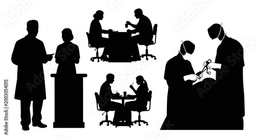 Legal professionals silhouette collection lawyers judges and courtroom scenes in black and white