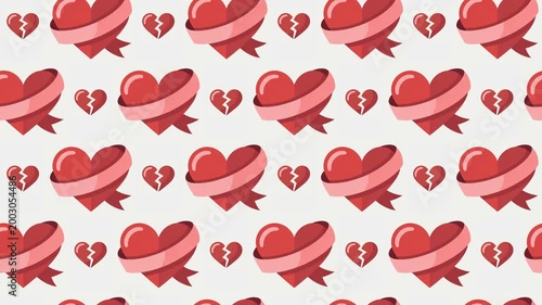 Broken Heart and Ribbon Seamless Pattern Background, heartbreak and emotional healing concept.