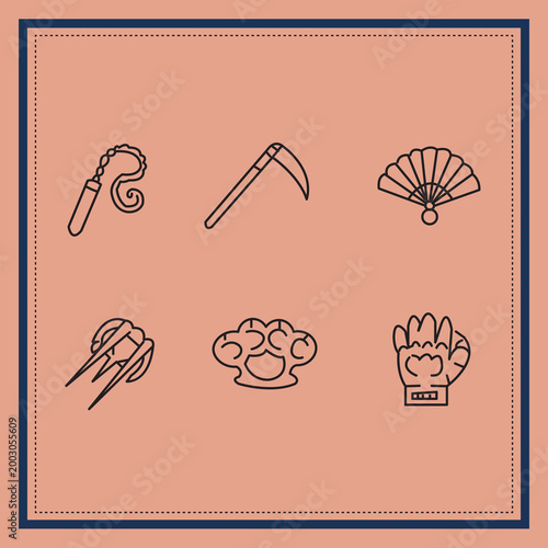 Martial Arts Gear Icons Set , Boxing Gloves, Karate Belt, Punching Bag, Helmet and Training Equipment Vector Collection