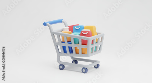 Tableau sur toile 3D Shopping Cart Icon in Smooth Soft Style, Modern E Commerce Trolley Illustrati