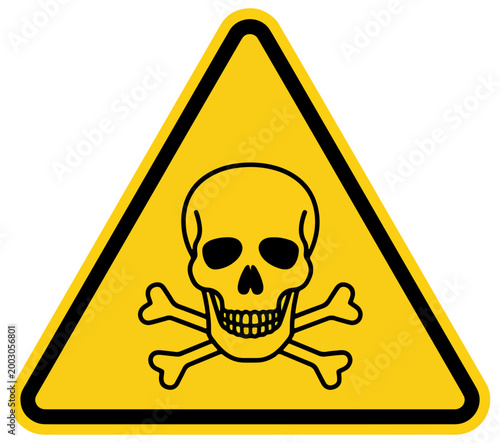 Yellow Triangle Warning Sign with Black Skull and Crossbones Symbol