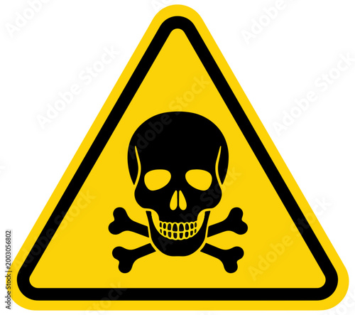 Yellow triangular warning sign with black skull and crossbones symbol